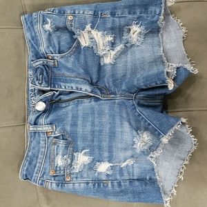 American Eagle High Rise Shorties Distressed Frayed Hem Shorts